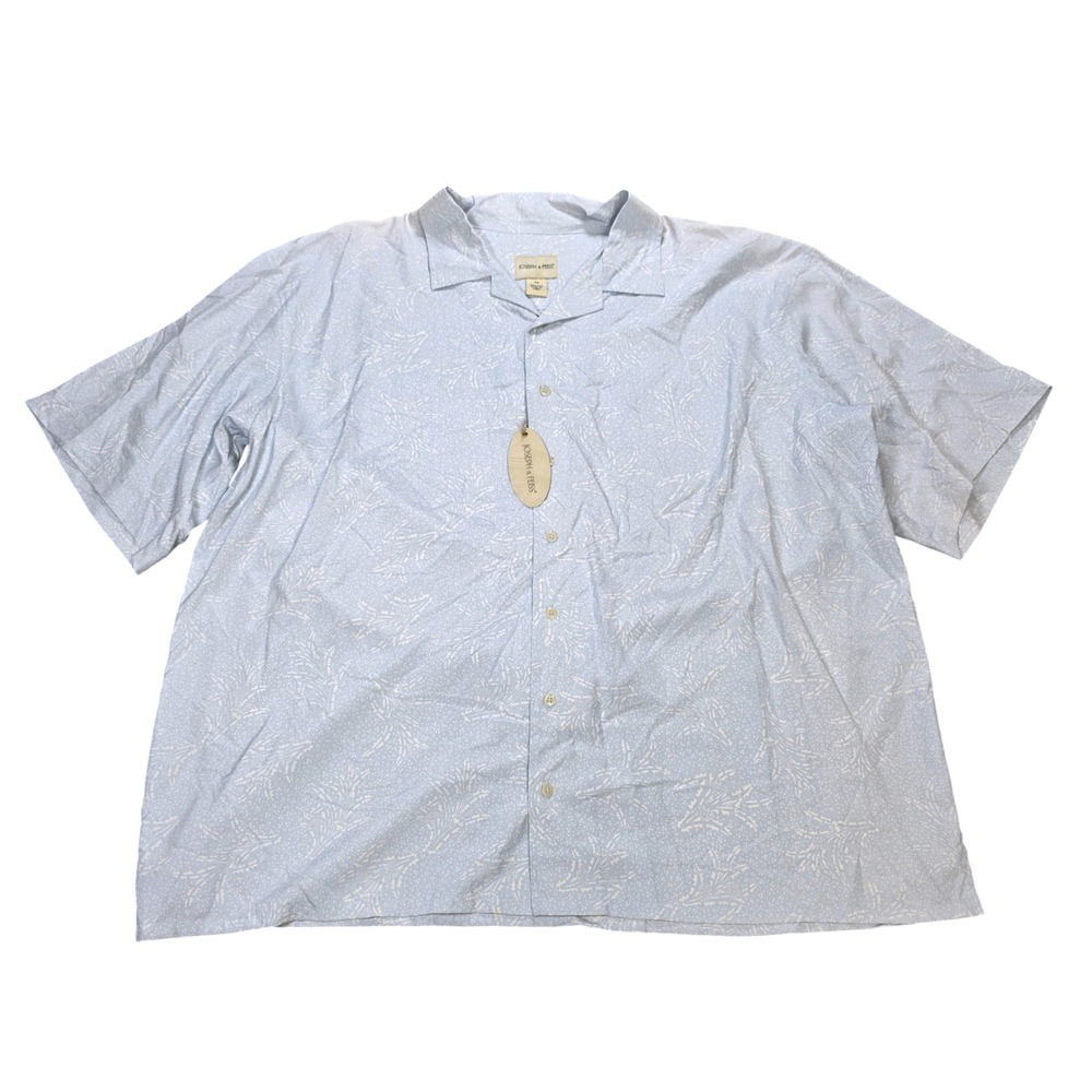 Vintage Joseph & Feiss 100% Silk Camp Shirt Men's 3X Light Blue Botanical Print